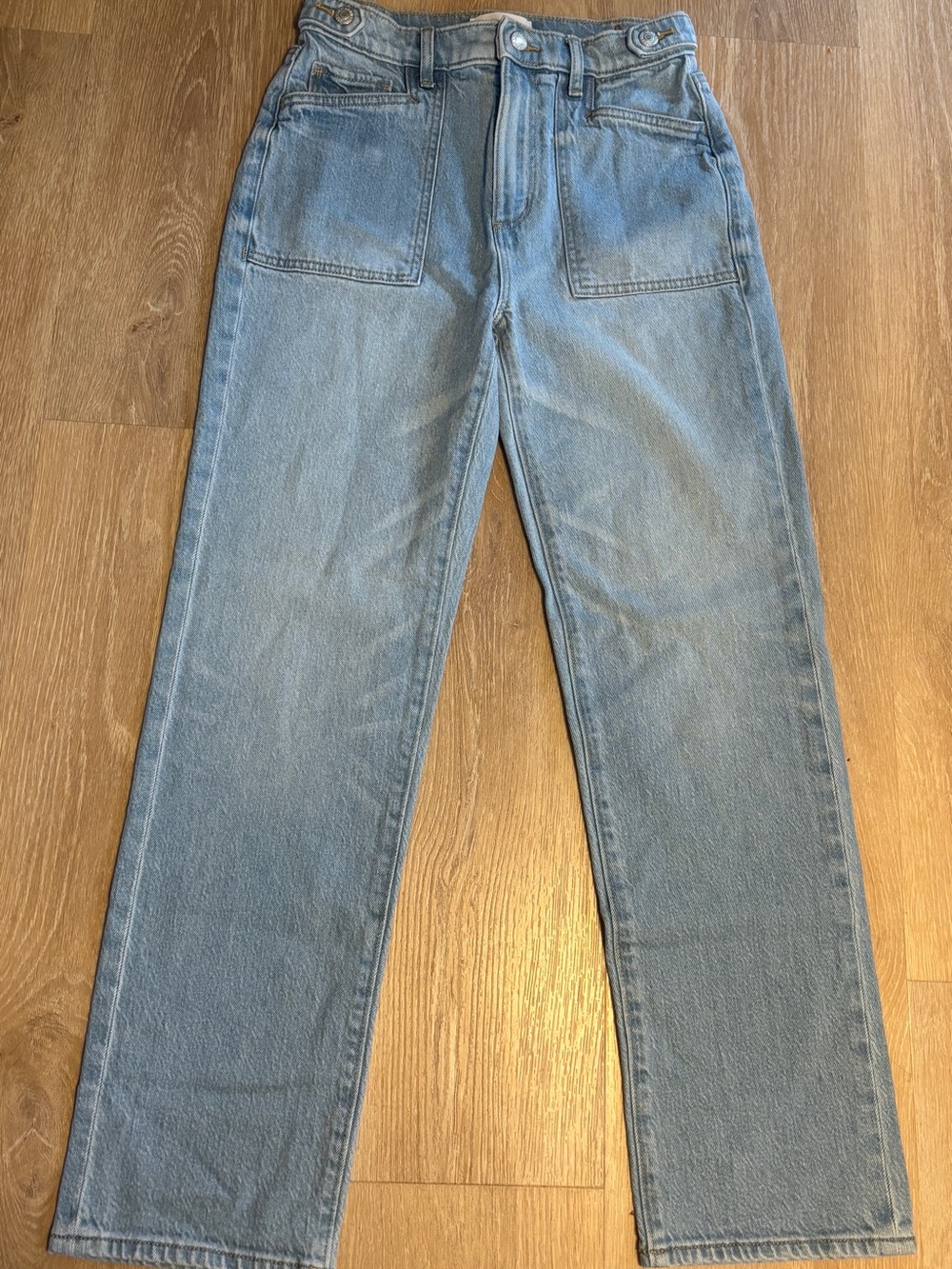 Tab Waist High Rise Straight Jeans in Bright Mid Indigo Wash $89.95 Size 24/S